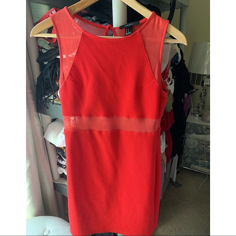 Red sheer panel dress